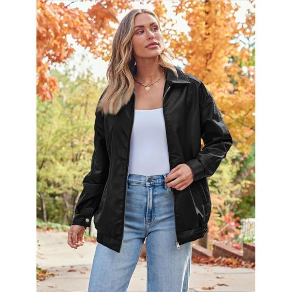 Womens Oversized Leather Jackets Faux Suede Fall Fashion Motorcycle - Picture 2 of 6